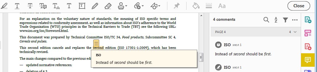 Ranged reviewer note from the ISO Rice document (Adobe Reader)
