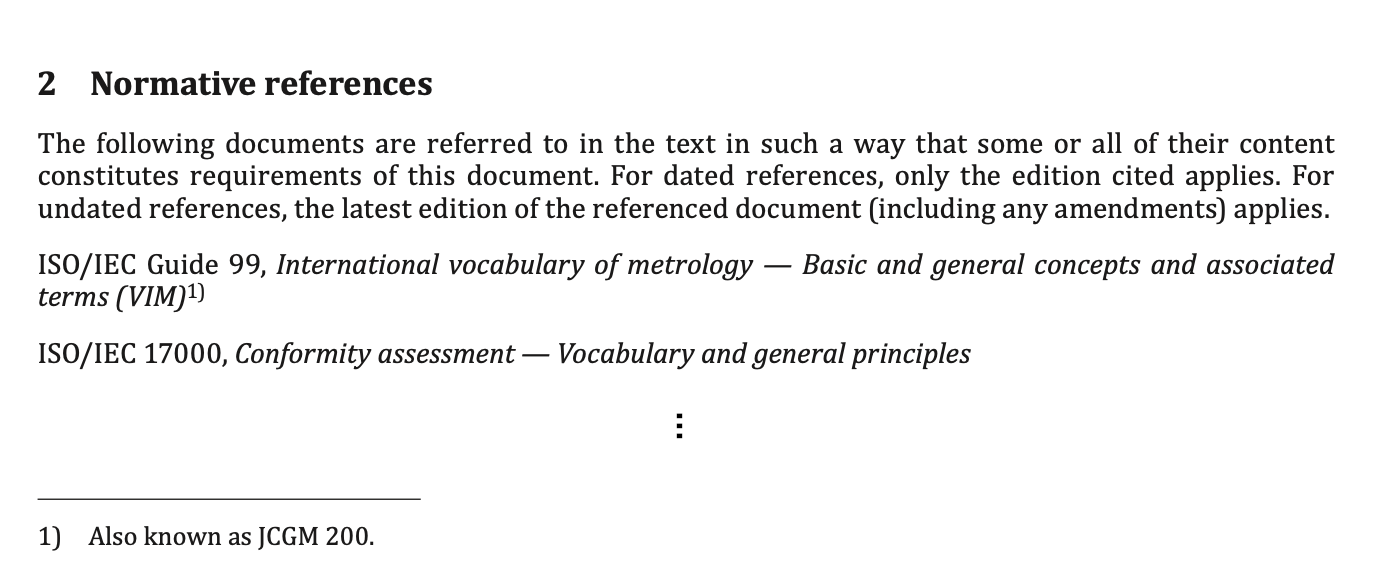 Footnote in ISO/IEC 17025:2017 on ISO/IEC Guide 99:2007